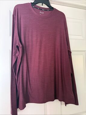 Men’s Long Sleeve Crew Neck Shirt - Maroon FLX Luxury Soft Size XXL NWT